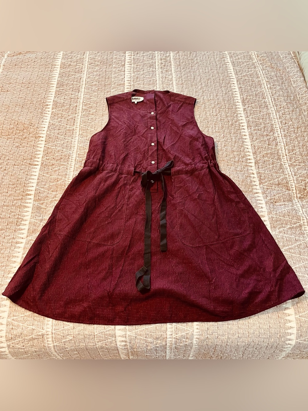 MM6 Maison Margiela Dress 42 (Italian/EU) Burgundy Drawstring Waist Pockets Boxy